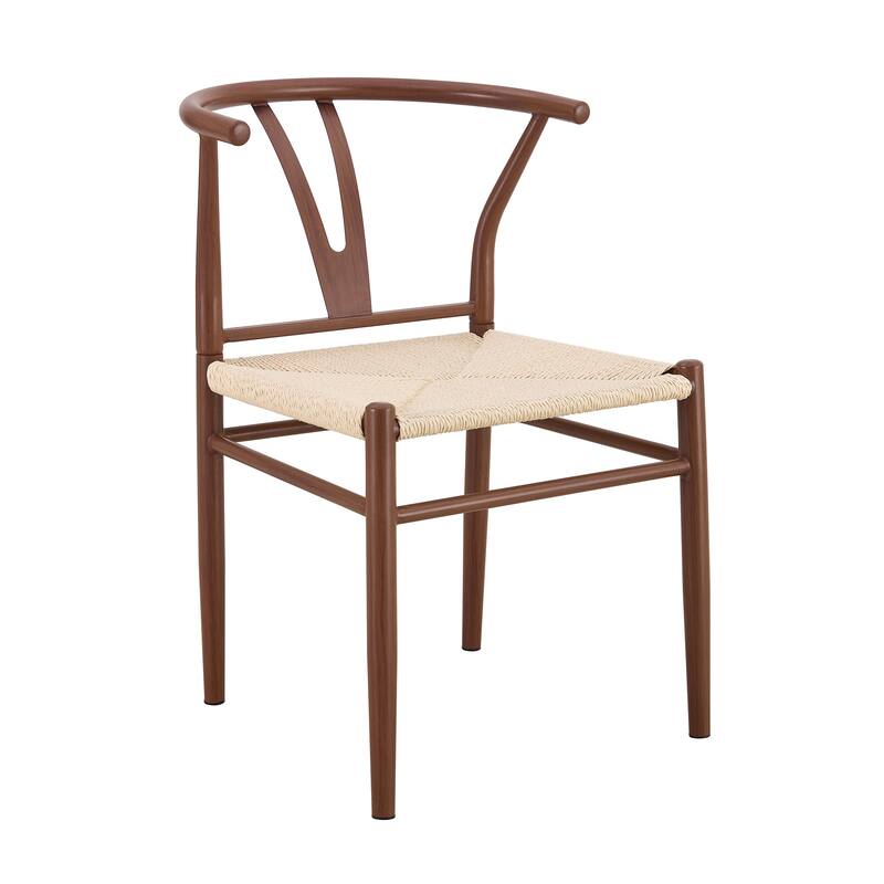 Y-shaped Medieval Style Armchair for Dining Table, Woven Seat (Set of 4)