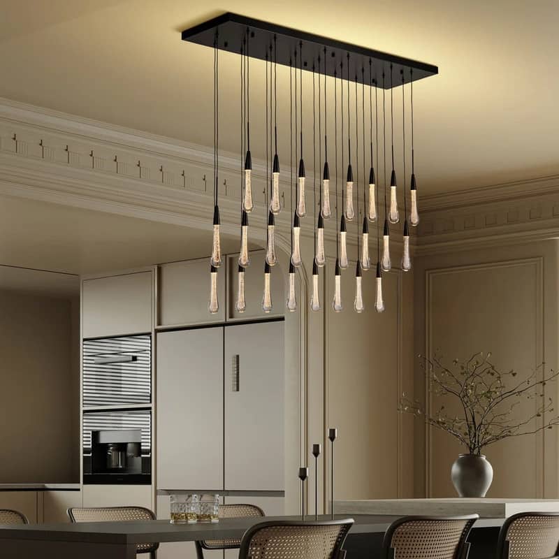 KAYLA Raindrop Chandelier, Modern Glass Pendant Light, Bulb Included