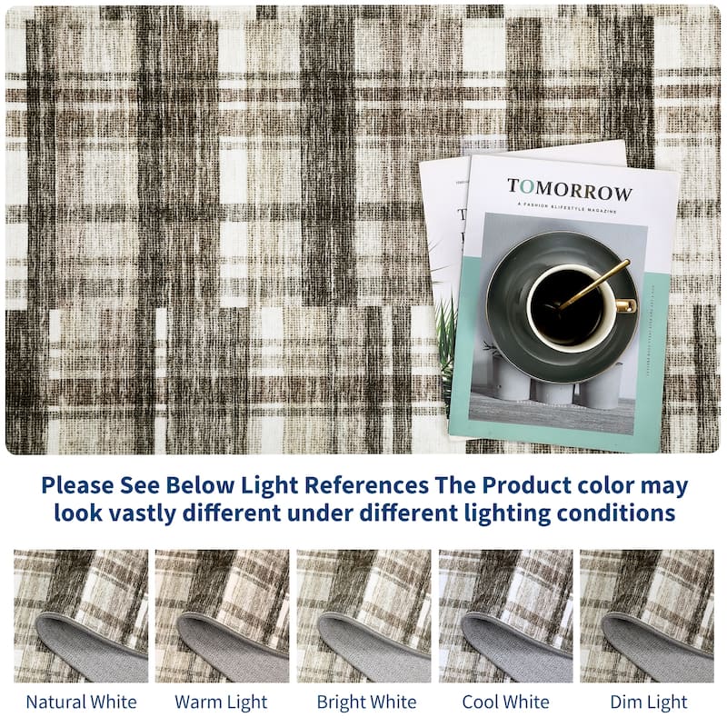Area Rugs for Living Room Bedroom Modern Geometric Rug Low Pile Non Slip Farmhouse Plaid Carpet
