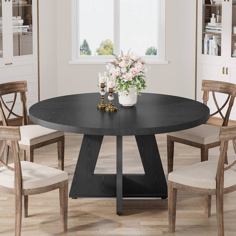 47-inch Round Dining Table Wood Dinner Table for 4-6 People