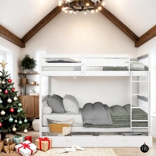 Full-Over-Full Bunk Bed with Ladders and Two Storage Drawers,Multi-Functional Wooden Children's Bunk Bed