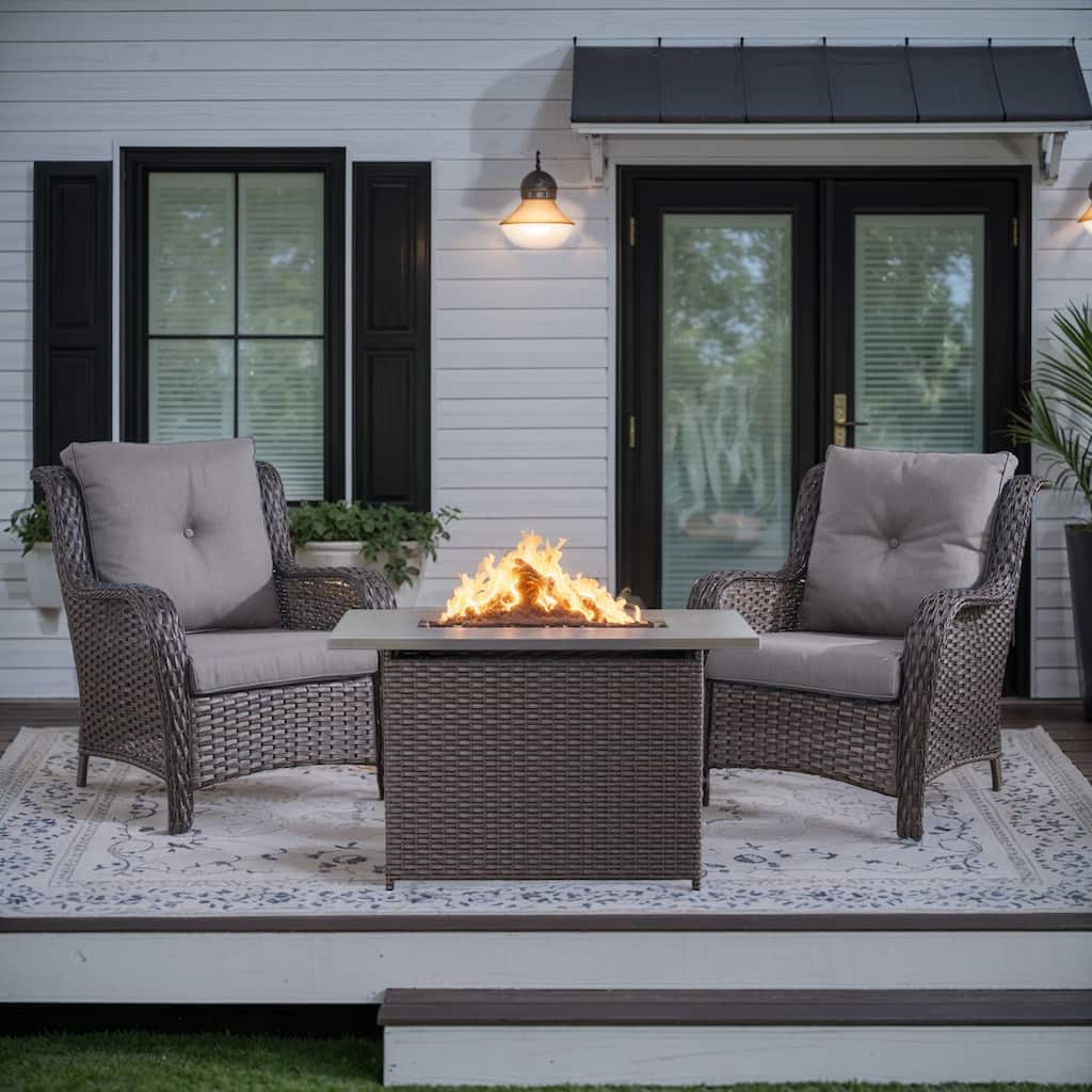 Fire Pit Table with Outdoor Patio Chairs Brown-Grey - Brown