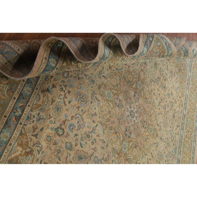 Floral Mashad Persian Antique Area Rug Hand-knotted Wool Carpet - 9'8" x 12'11"