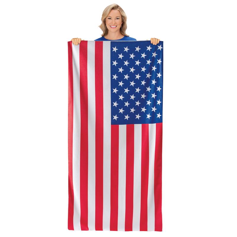 Soft American Flag Absorbent Beach Towel - 7.750 x 7.500 x 3.500 - Red - 7.750 x 7.500 x 3.500