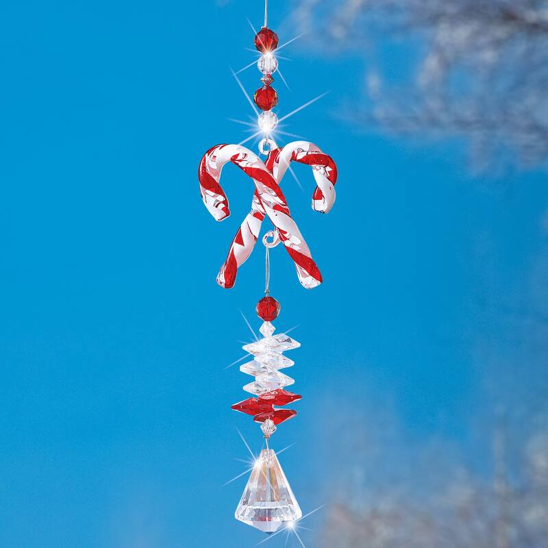 Hanging Festive Crystal Candy Cane Suncatcher 7.350 x 5.500 x 3.750