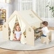 preview thumbnail 7 of 8, 6-in-1 Kids Play Tent Playhouse with Blackboard 6 Storage Bins and Floor Cushion-Beige - Natural - 57" x 38" x 45"