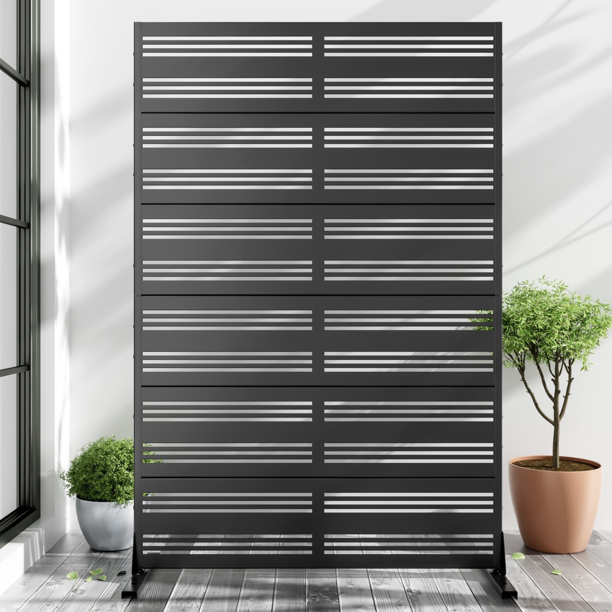 Outdoor Freestanding Metal Privacy Screen Decorative Partition Panel for Patio Garden Balcony - 72"x47"