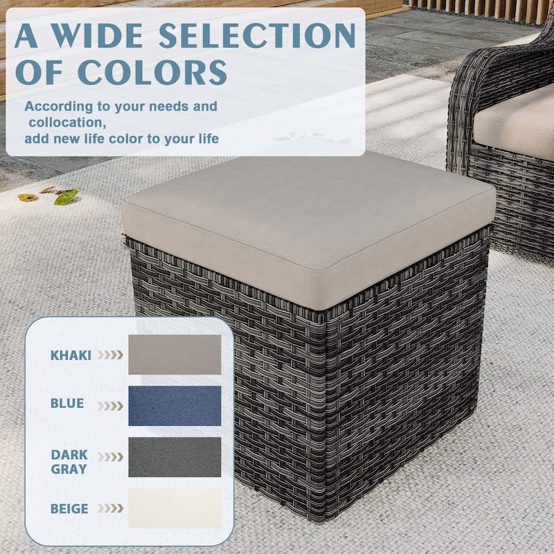 Outdoor Patio PE Wicker Ottoman with Cushion