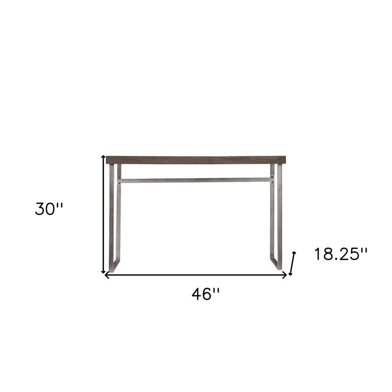 Grey Brown Wood Console Table and Silver Metal Sled Base - 46” L x 18.25” W x 30” H