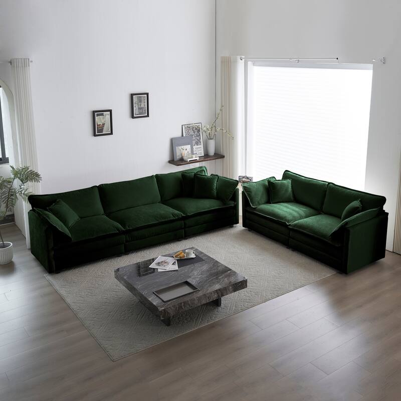 6-Seat Chenille Sectional Sofa Set (3+2+1) with Deep Seats