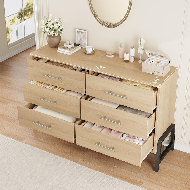 6 Drawer Dresser for Bedroom, Freestanding Wooden Chest Storage