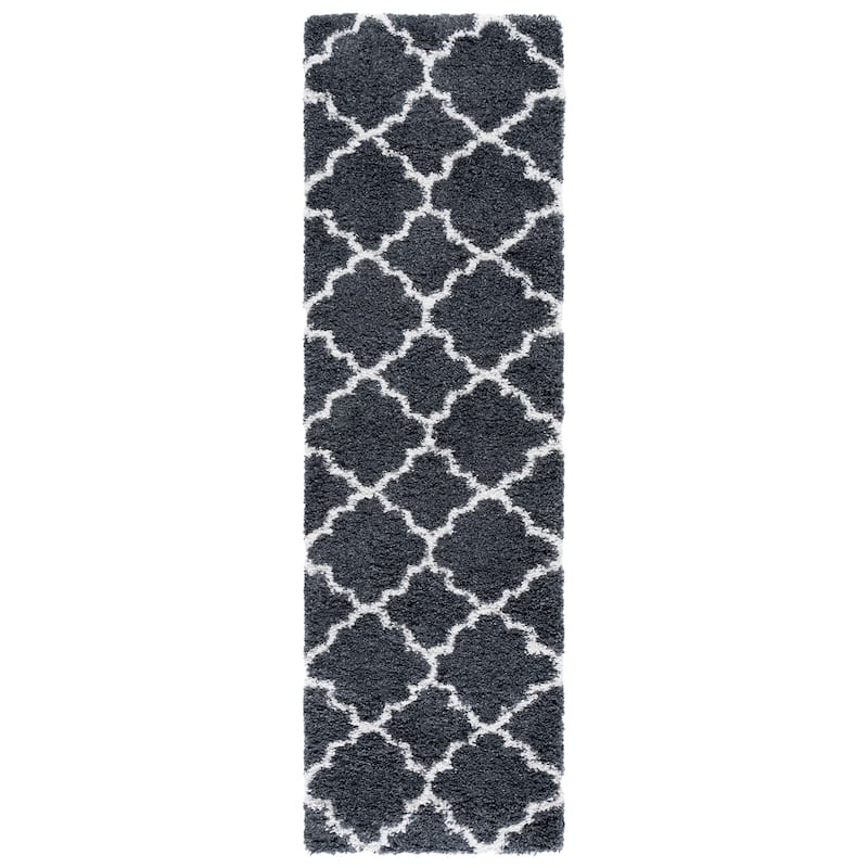SAFAVIEH Hudson Shag Jeryl Glam Trellis 2-inch Area Rug - 2'3" x 8' Runner - Dark Grey/Ivory