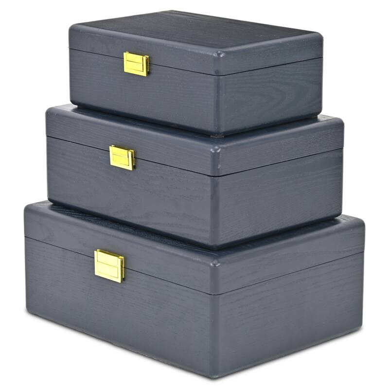 Sable Set of 3 Rectangular Decorative Storage Boxes - Navy Blue - N/A