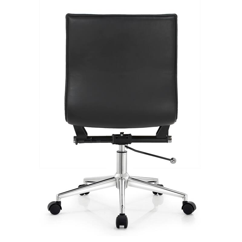 Set of 2 Modern Office Chairs | Upholstered PU Leather Ribbed Armless Mid Back with Metal Frame | Adjustable Height, Tilt