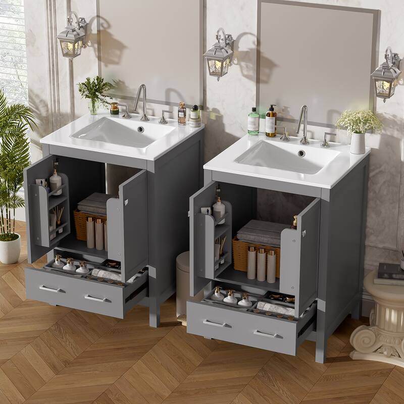 GDFStudio - Transitional Double Bathroom Vanity Set, Dual Undermount Sink, Soft-Close Doors & Double-Layer Door Shelf, Set of 2