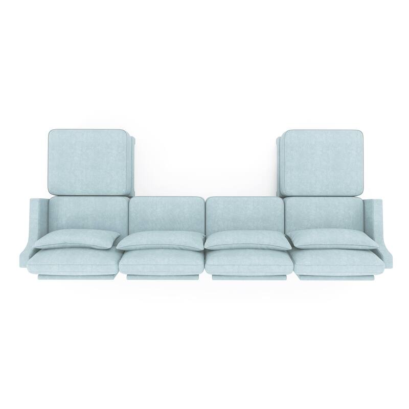 141.7" Chenille 4-Seater Sofa with Movable Ottoman & Solid Wood Frame