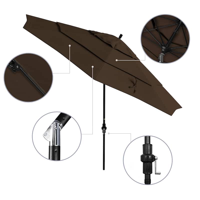 California Umbrella 11' Rd. Alum/Fiberglass Rib Patio Umb,Crank Lift/Collar Tilt, Dbl Wind Vent, Black Finish, Sunbrella Fabric
