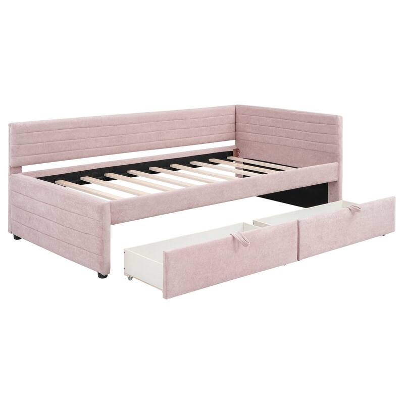 Twin Size Upholstered Daybed with Roll-Out Trundle, Space-Saving Wooden Frame, No Box Spring Needed