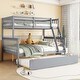 preview thumbnail 3 of 10, Grey Twin over Full Wood Bunk Bed Convertible Beds with Twin Size Pull-Out Trundle