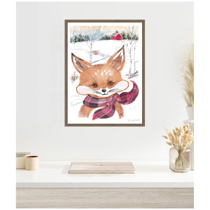 Kate and Laurel Framed Canvas Fox With Scarf In Winter by Patricia Shaw