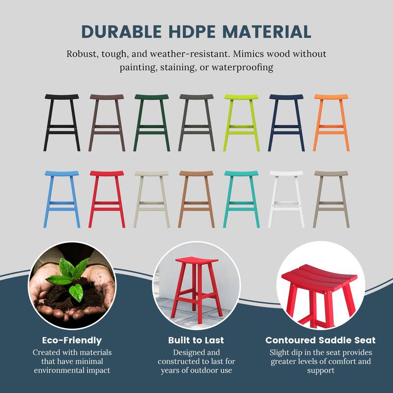 Laguna Hdpe All Weather Outdoor Patio 29" Saddle Seat Bar Stool (Set Of 3)