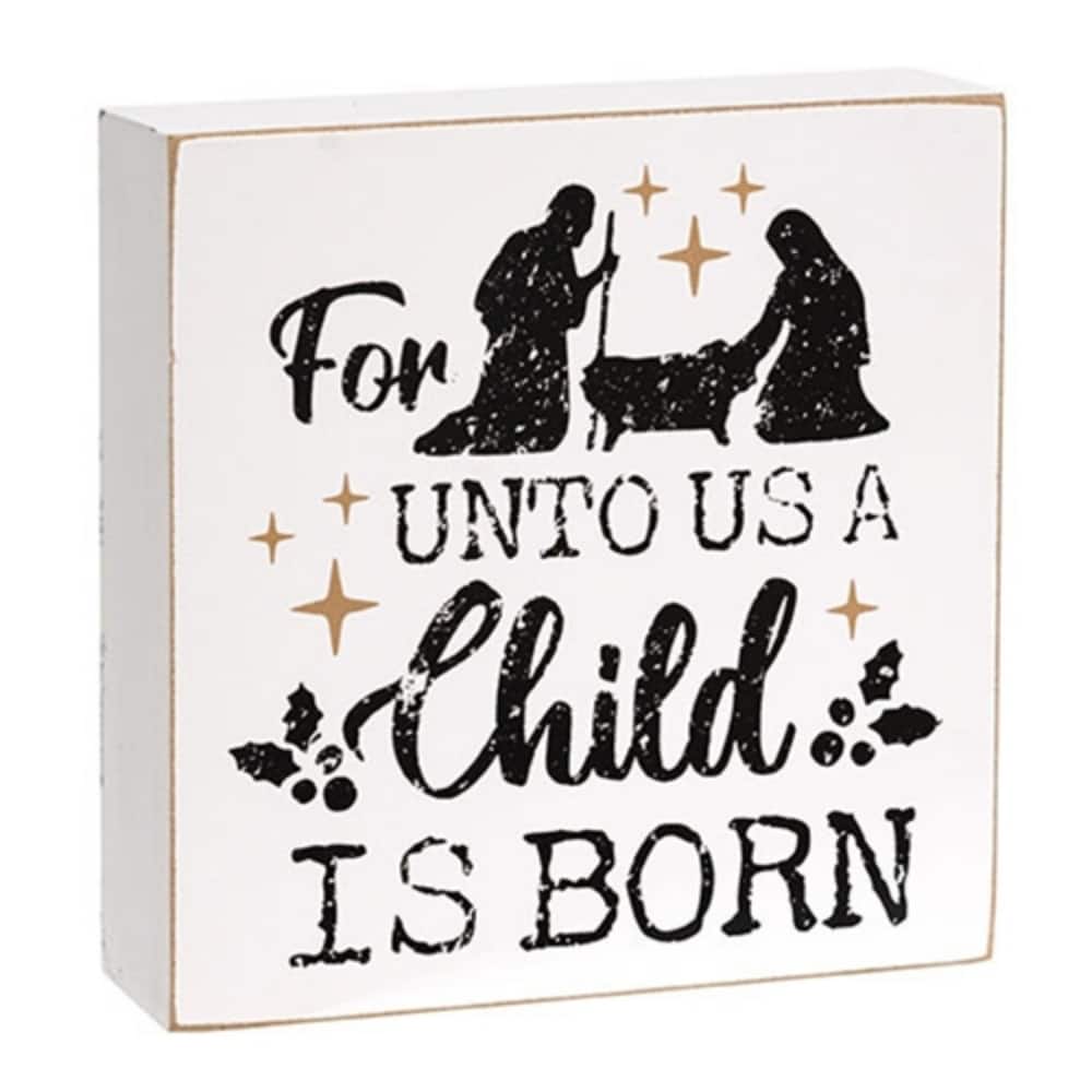White Black Wooden Nativity Silhouette Box Sign with Gold Accents - 6 x 1.50 x 6 in.