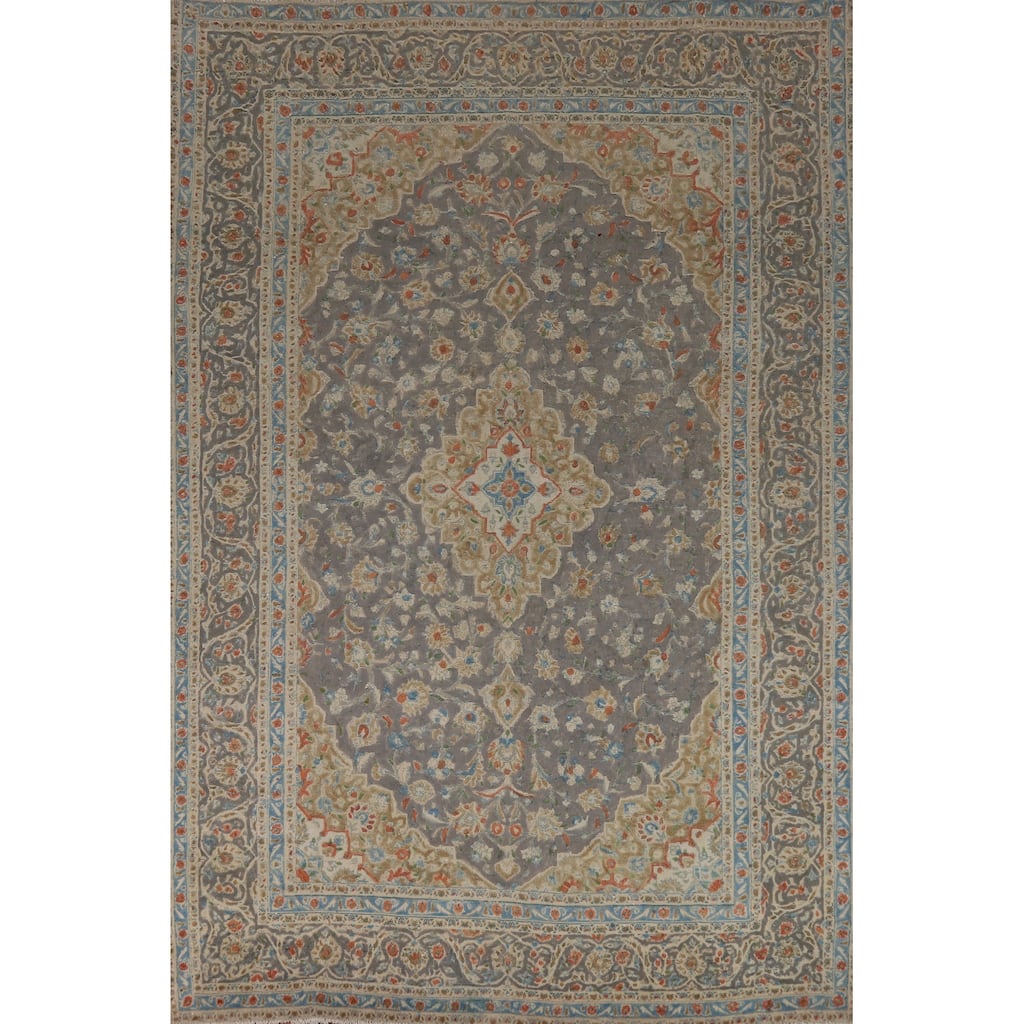 Traditional Gray Tabriz Persian Area Rug Hand-Knotted Wool Carpet - 7'11"x 11'5"