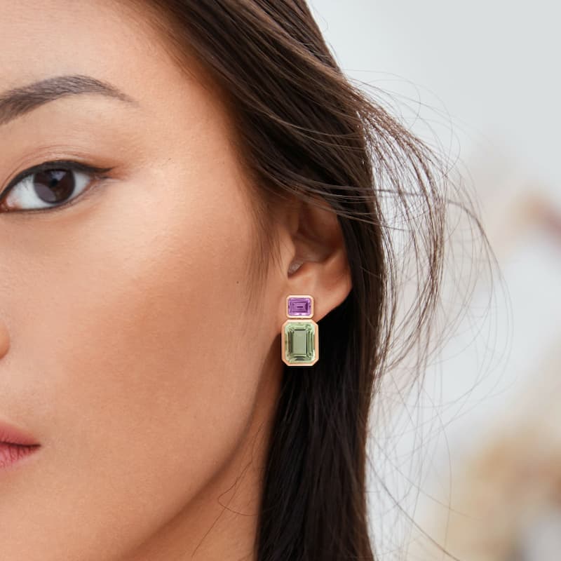 Miadora 28ct TGW Rose de France GREEN QUARTZ- Fashion Post Earrings in Rose Plated Sterling Silver