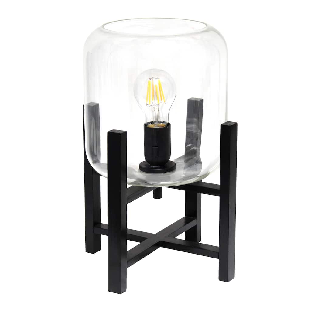 Glass Industrial Table Lamp with Wood Base and Cylinder Shade - 9 x 9 x 13.5 in. (L x W x H)