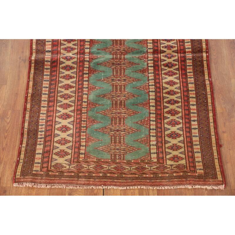 Hand Knotted Oriental 100% Wool Carpet Traditional Geometric Green Bokhara Area Rug - 4' 6'' X 3' 2''
