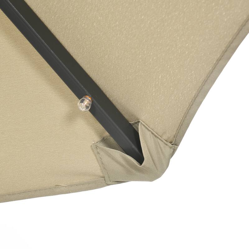 Outsunny Double-sided Patio Umbrella with Solar Lights and Sandbag Base, Outdoor Table Umbrella with Push Button Tilt, Crank