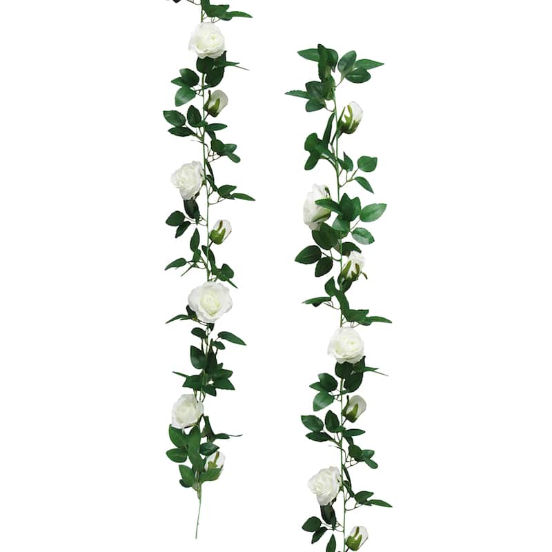 6ft Artificial Rose Flower Garland Hanging Vine - 72" L x 7" W x 7" DP - Cream White