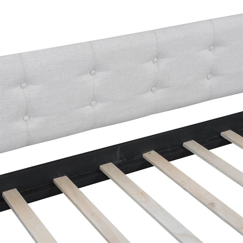 Twin/Full/Queen Size Upholstered Daybed with 4 Support Legs, Linen Fabric Daybed Frame Sofa Bed with Button Tufted Design