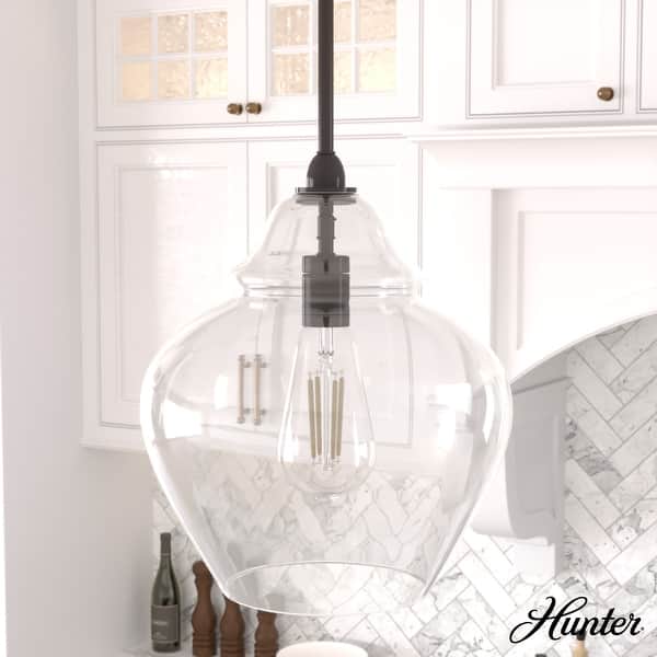 slide 2 of 7, Hunter Dunshire Ginger Jar Pendant - Kitchen Island, Dining Room, Entry - Transitional, Modern Farmhouse 12-inch - Noble Bronze-Clear Glass