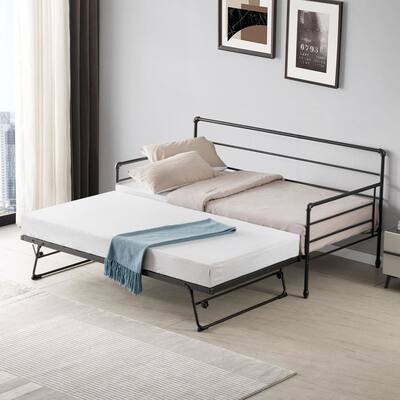 Twin Steel Metal Daybed With Pop-Up Trundle