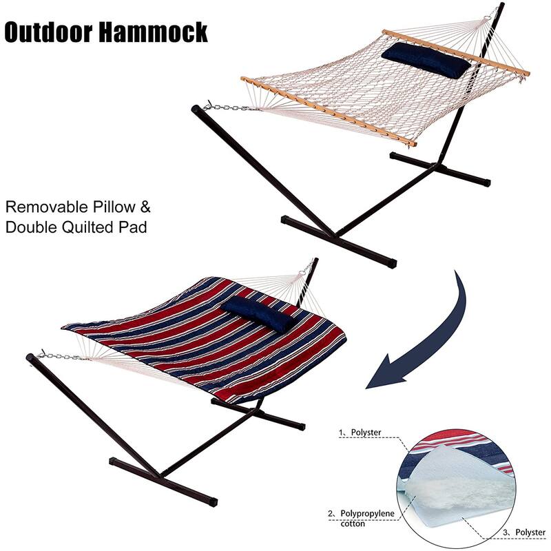 Outdoor Cotton Rope Hammock with 12FT Steel Stand