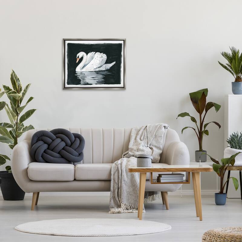 Stupell Beautiful Swan Black Reflection Floater Canvas Wall Art by Grace Popp