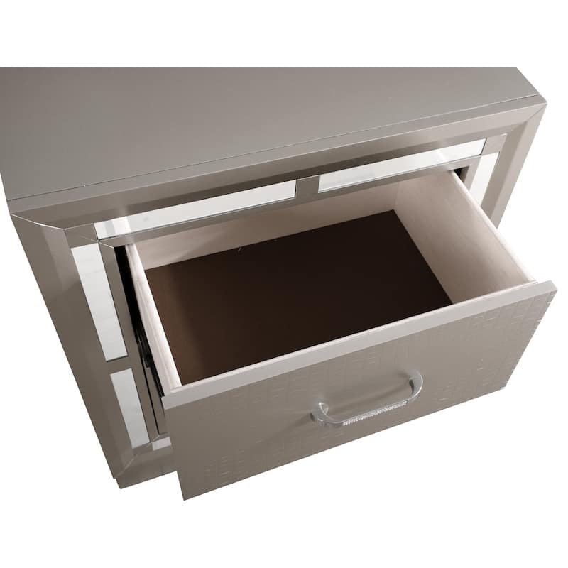 Silver Champagne Nightstand with Spacious Drawers, Modern Bedside Table for Bedroom Furniture and Nighttime Essentials
