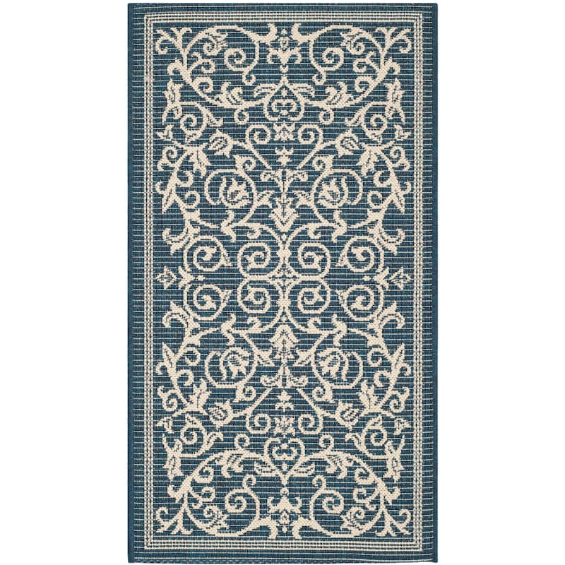 SAFAVIEH Courtyard Clarine Indoor/ Outdoor Waterproof Patio Backyard Rug - 2' x 3'7" - Navy/Beige