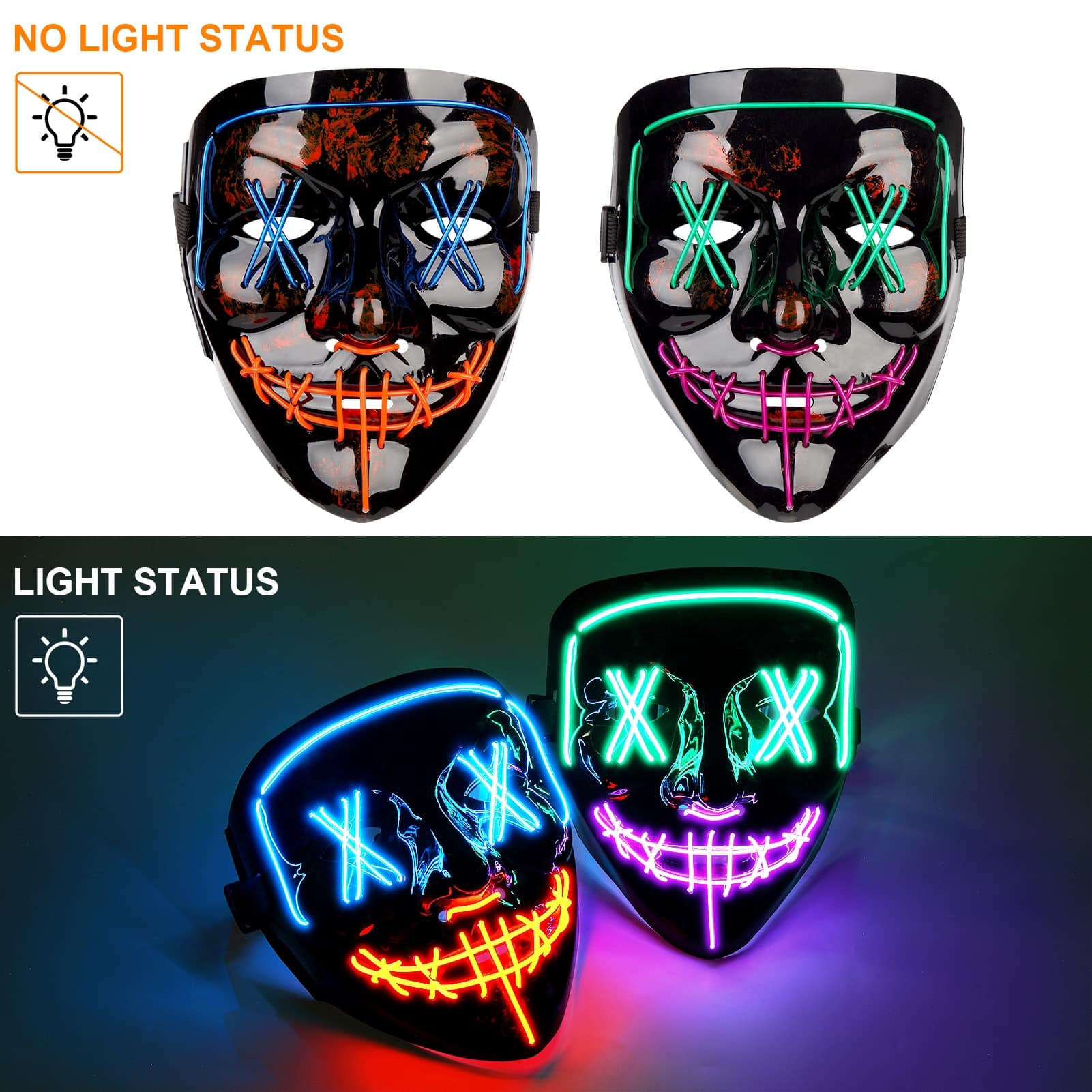 Halloween LED Mask, 2Pcs Light Up Scary Mask, Festival Cosplay Costume ...