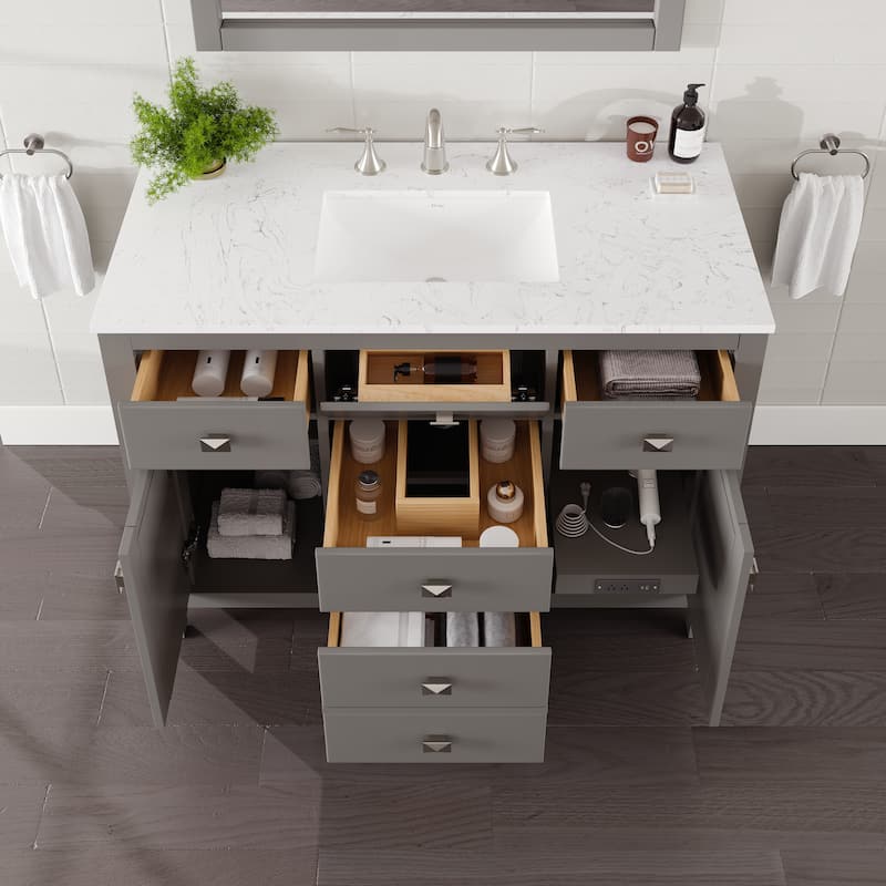 Eviva Artemis Bathroom Vanity with White Engineered Stone Countertop and Undermount Porcelain Sink