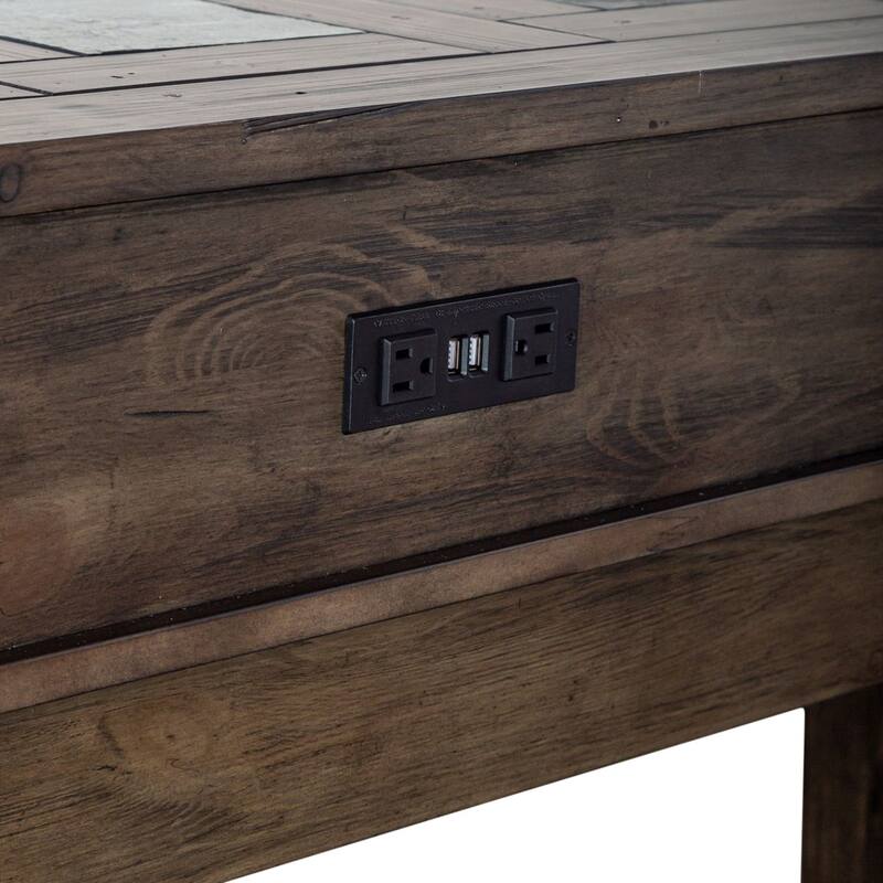Arrowcreek Weathered Stone Console Bar Table- Charging Station, Reclaimed Wood & Stone