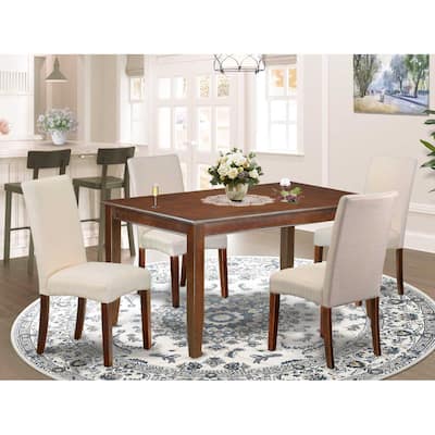 HomeStock 5-Piece Rectangle Mahogany Finish Solid Wood Top Dining Table with 4 Parson Chair