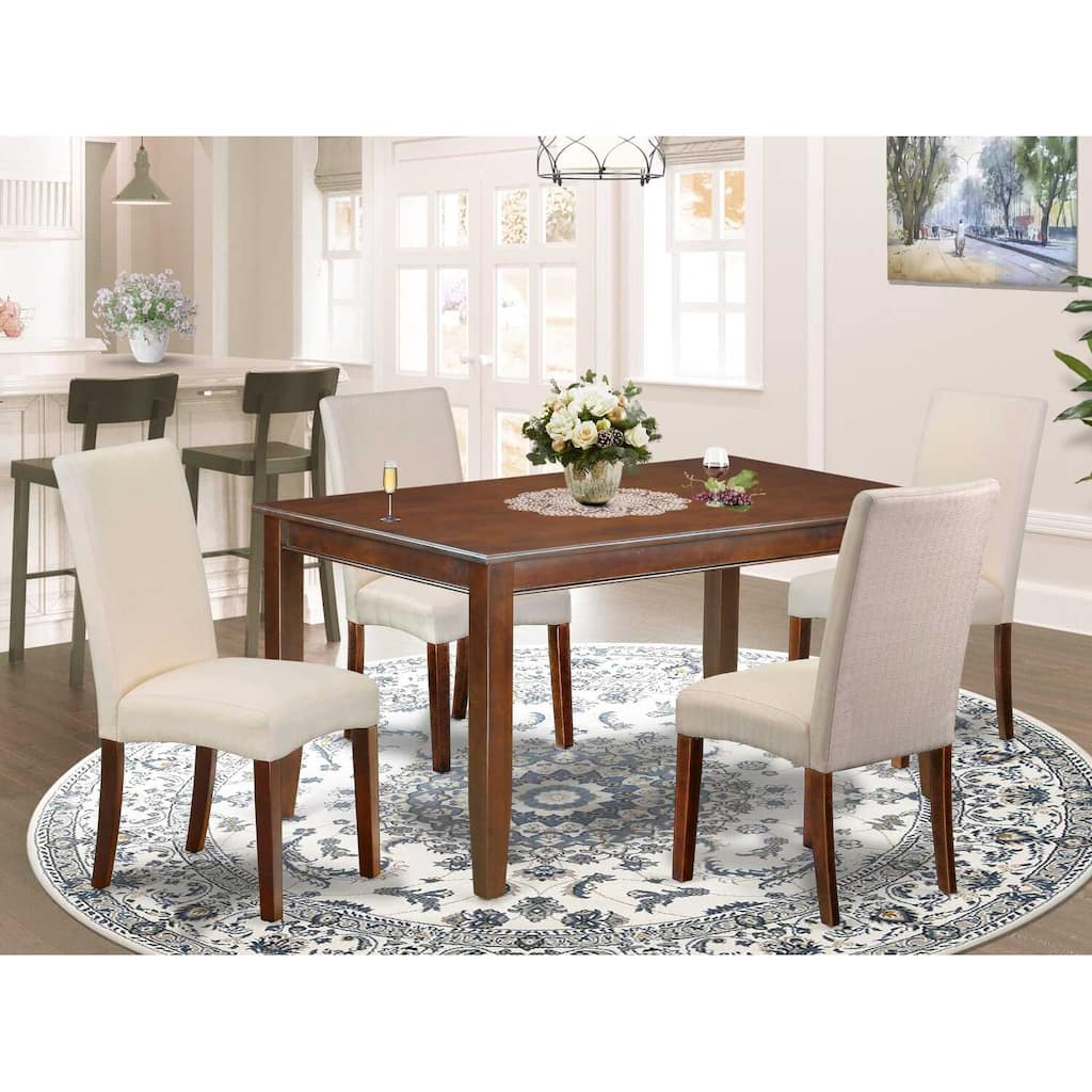 HomeStock 5-Piece Rectangle Mahogany Finish Solid Wood Top Dining Table with 4 Parson Chair
