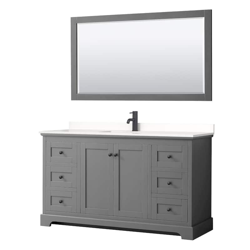 Wyndham Collection WCV232360S-QTZ-UNSM58 Avery 60" Free Standing - Dark Gray / White Quartz Top / Matte Black