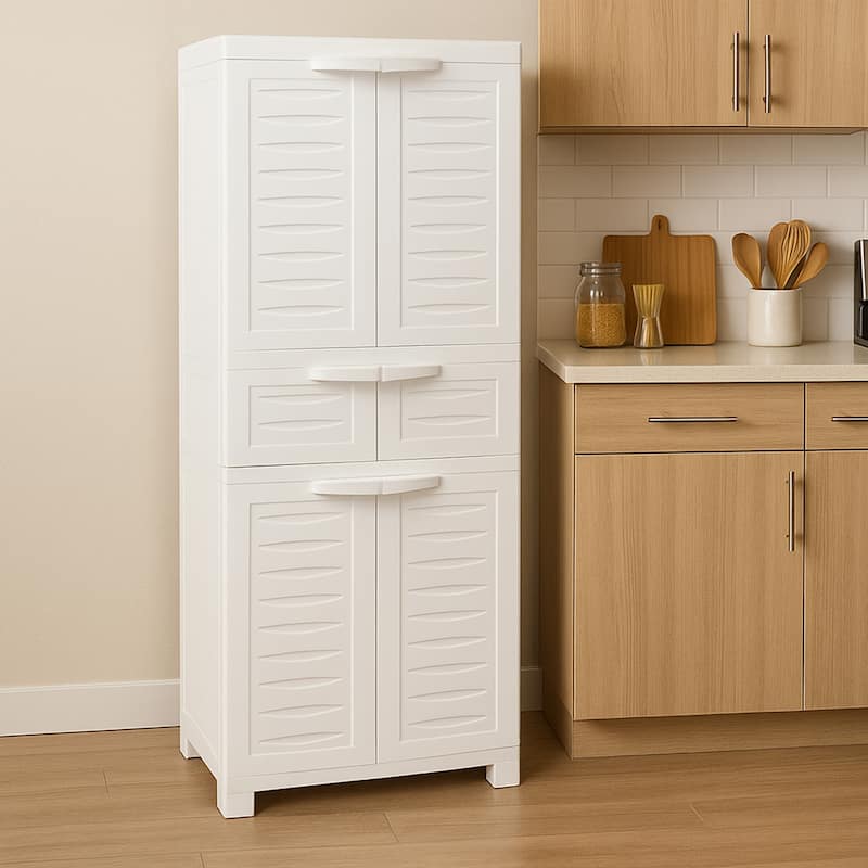Sunnydaze Storage Cabinet with 2 Adjustable Shelves and Drawer - Speckled White