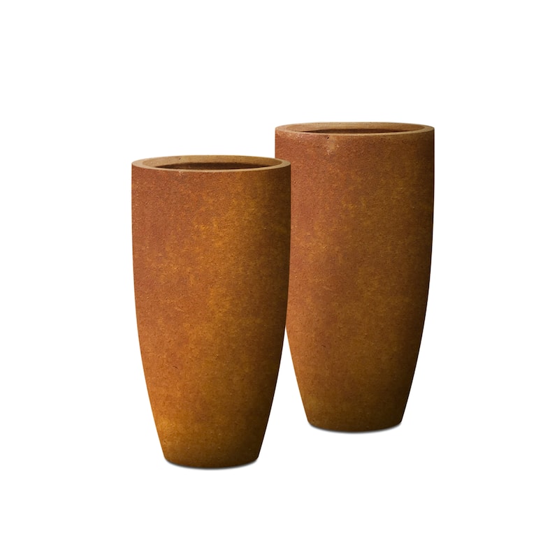 Kante 13.39 in. x 23.62 in. Round Charcoal Finish Lightweight Concrete and Fiberglass Indoor Outdoor (Set of 2)
