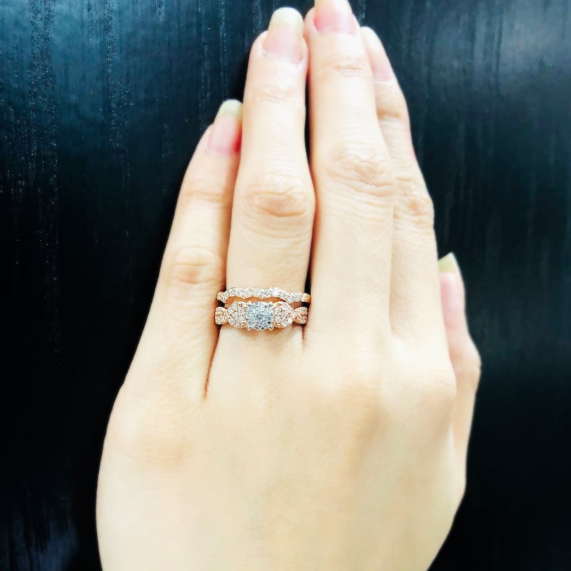 Auriya 1/2ctw Braided Twist Diamond Engagement Ring Set 14k Rose Gold