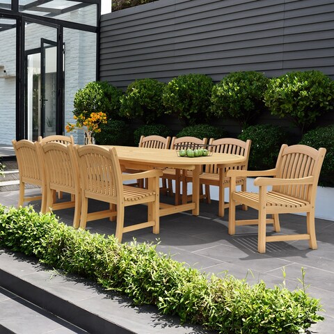 Tottenville 9pc Outdoor Patio Teak Extendable Dining Set by Havenside Home - 9piece