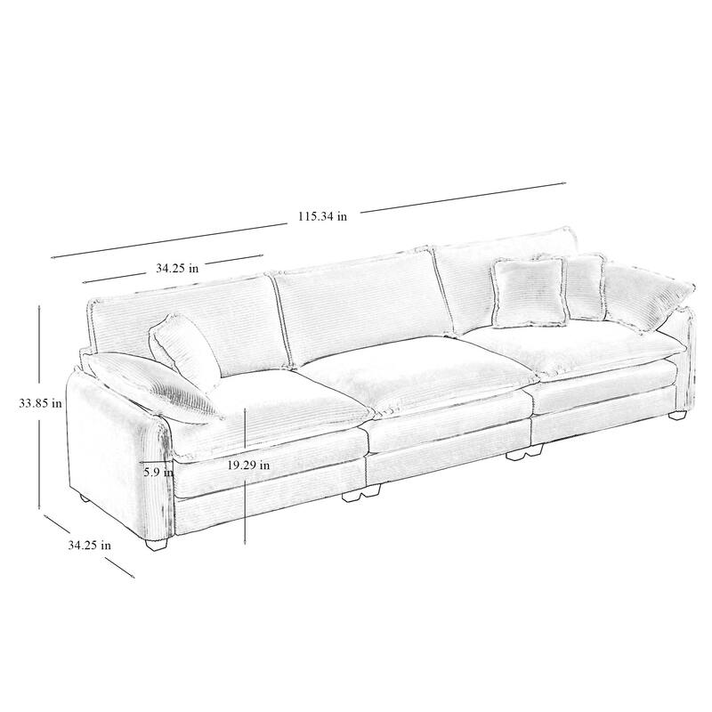 Modern 3 Piece Set Modular Sofa Set with Corduroy Upholstery and Memory Foam Cushions for Living Room or Guest Room